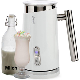 Піноутворювач молока електричний білий - Електричний піноутворювач молока з нержавіючої сталі 500 Вт - Нагрівання та спінювання для гарячого та холодного молока 300 мл - Молочна пінка 130 мл