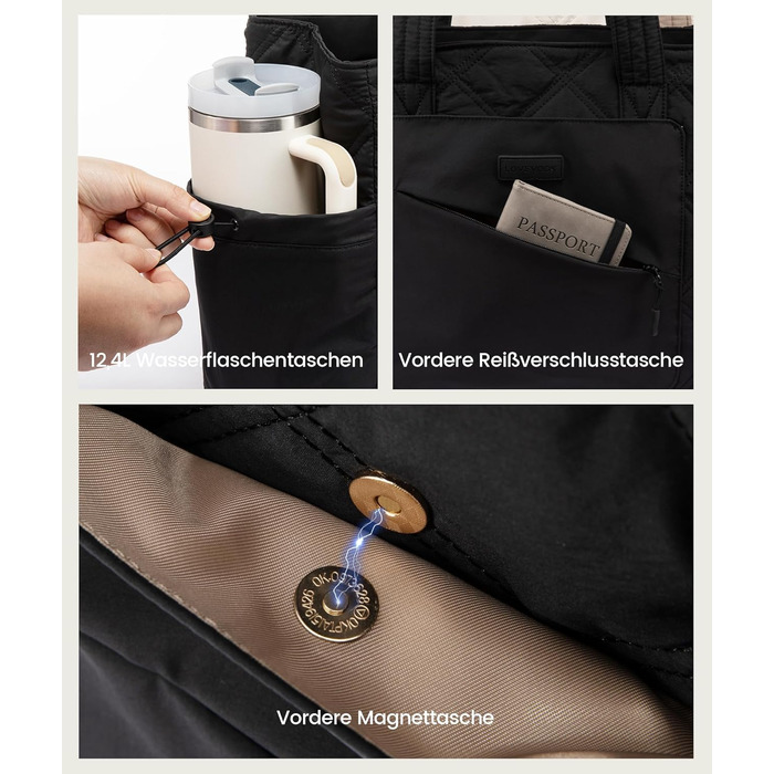 LOVEVOOK Сумка-шоппер для жінок, велика, робоча сумка, торбинка-шоппер, сумка для ноутбука 15,6/17,3 дюйма, сумка для навчання, офісна сумка, сумка для роботи, універсальна чорна сумка LOVEVOOK