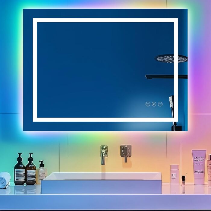 Дзеркало для ванної кімнати зі світлодіодним підсвічуванням 50x70 см, сенсорне керування, RGB