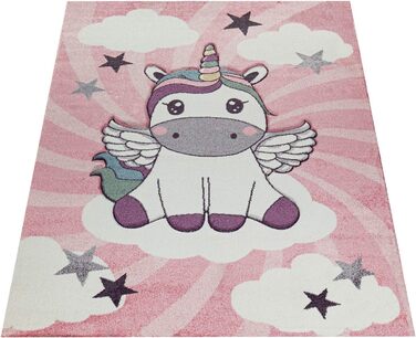 Дитячий килимок для дівчаток Play Килимок Милі хмари єдинорога в рожевому, білому, фіолетовому, розмірі 200x290 см