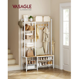 Вільна стійка для одягу VASAGLE з полицею для взуття, 5 поличок, 9 тричі гачки, 6 бічних гачків, 40 x 120 x 190 см, вінтажний колір, HSR426B01