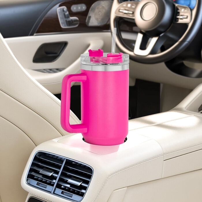 Термокружка FECBK з трубочкою та ручкою, 1,2 л, 100% без витоку, нержавіюча сталь, вакуумна ізоляція, тримає тепло 12 год / холод 34 год, Gepard (Фуксія)