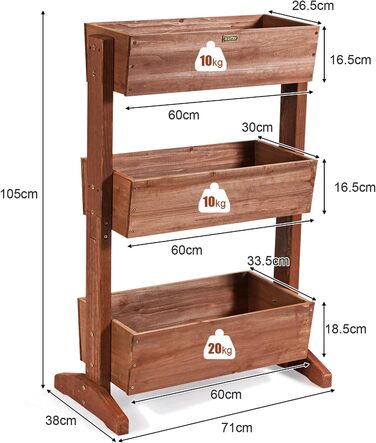 Вертикальна грядка COSTWAY з 3 рівнями, 6 контейнерами для квітів, дерев'яний ящик для тераси, балкона або саду 126x90x115 см (коричневий)
