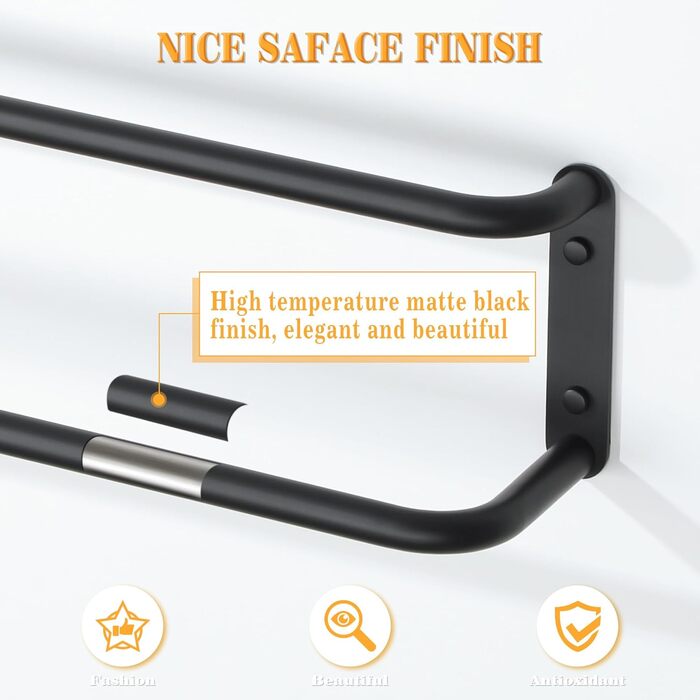 Тримач для рушників подвійний, нержавіюча сталь 304, 40 см, чорний. Настінний тримач для рушників у ванну та кухню. Набір для ванної кімнати