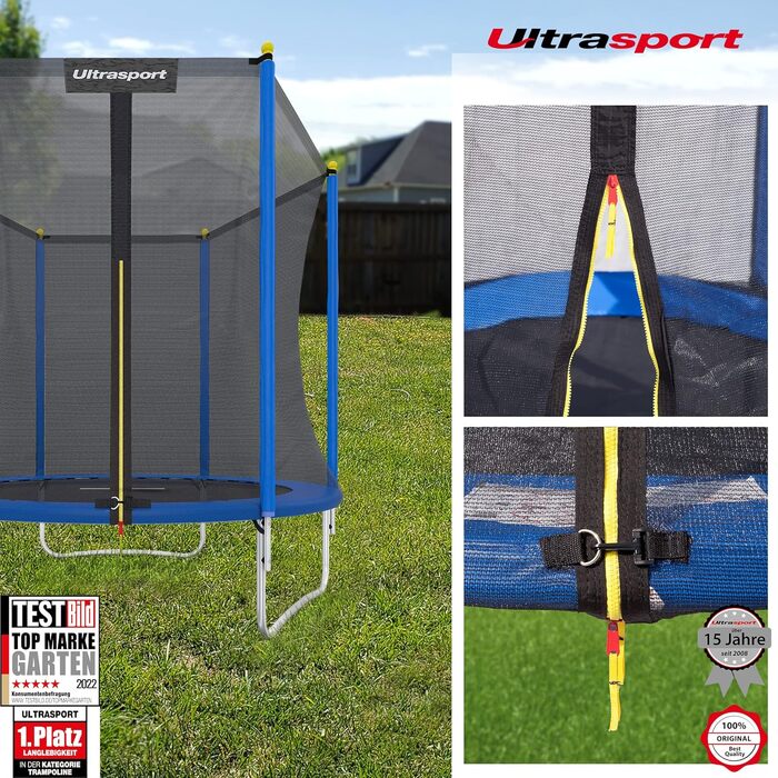 Батут Ultrasport Uni-Jump 460 см для дітей та дорослих (до 150 кг) з сіткою, захисним покриттям та комплектом для монтажу | Садовий батут