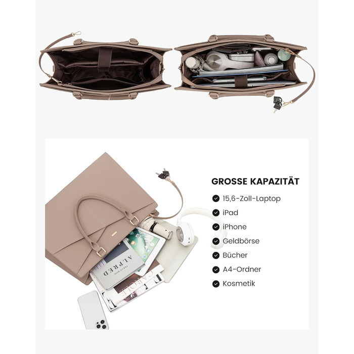 Сумка для ноутбука LOVEVOOK: жіноча сумка-шоппер, сумка для роботи, навчання, офісу, бізнесу, 15.6 дюймів, чорний (Y-khaki Sand)