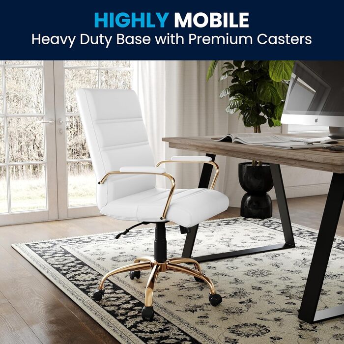Офісний крісло Flash Furniture - крісло для шефа, біле шкіряне, з червоно-золотим каркасом, 61 x 58,5 x 103,5 см