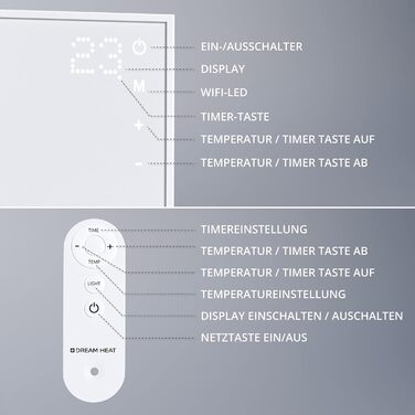 Інфрачервоний обігрівач DREAM HEAT з пультом дистанційного керування, енергозбереження, сенсорна панель, WIFI, керування APP, функція ТАЙМЕРА, електричний обігрівач, випромінювальний обігрівач, термостат, електричний обігрівач, обігрівач, інфрачервоний (7