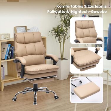 Крісло шеф-кухар SEEDWAVE з підставкою для ніг, офісне крісло, 150 кг, широке сидіння, спинка регулюється під кутом 155°