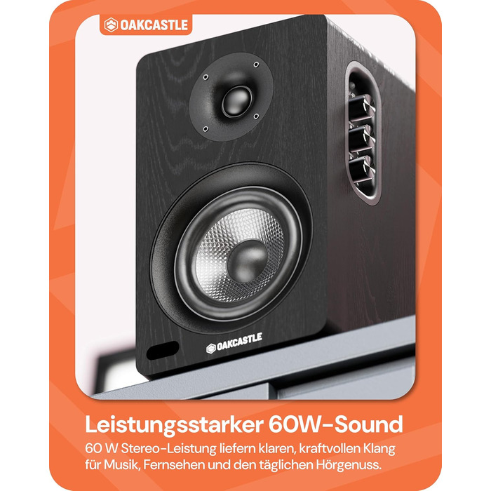 Акустична система Oakcastle BK100 Bluetooth 5.4, 60 Вт 2.0 полочні HiFi колонки для телевізора з HDMI ARC та ПК для геймінгу, з пультом керування (Чорний)