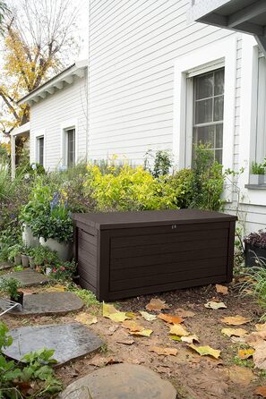 Садова скриня/бокс для зберігання Koll Living Gartenbox 623 л, коричневий - з газовими амортизаторами, вантажопідйомність кришки 272 кг