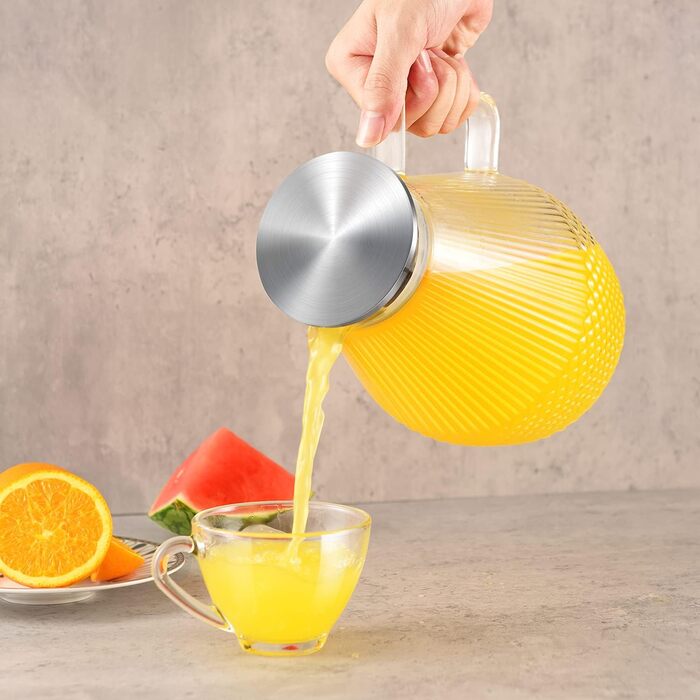 Скляна канавка для води з кришкою 2.4L, глечик з боросилікатного скла, канавка для холодного чаю, глечик для напоїв, стійкий до високих температур