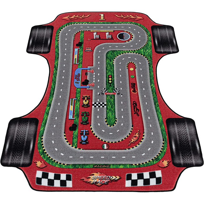 Домашній дитячий килим з коротким ворсом, килимок для дитячої кімнати, килимок для ігор, доріжка для гонок, автомобіль колір розмір (120 x 170 см, червоний)