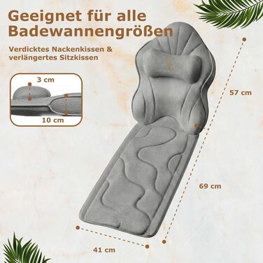 Подушка для ванни повний корпус (126x41 см) з підголівником (13 см) - біла (антрацит) - підтримка шиї, спини та ніг + сумка для прання та подорожей
