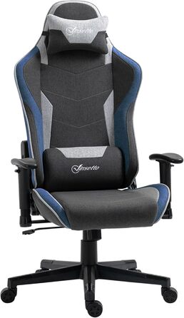 Крісло ігрове Vinsetto Ergonomic з регулюванням висоти, підголівником та поперековою підтримкою, блакитне