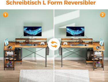 Ігровий стіл Coleshome L-подібний з LED-підсвіткою та розетками, 120x80 см, кутовий комп'ютерний стіл з полицею та підставкою для монітора, для офісу та домашнього кабінету, коричневий