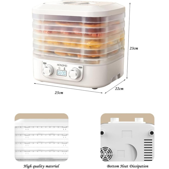 Дегідратор RANJIMA з 5 полицями, регулятором температури 35-70C, таймером для м'яса, овочів та фруктів