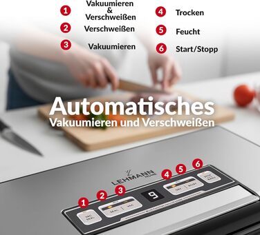 Вакууматор для продуктів LEHMANN — вакуумний пакувальник для сухих та вологих продуктів, пристрій для запаювання пакетів з шлангом для відкачування повітря, ширина шва 30 см