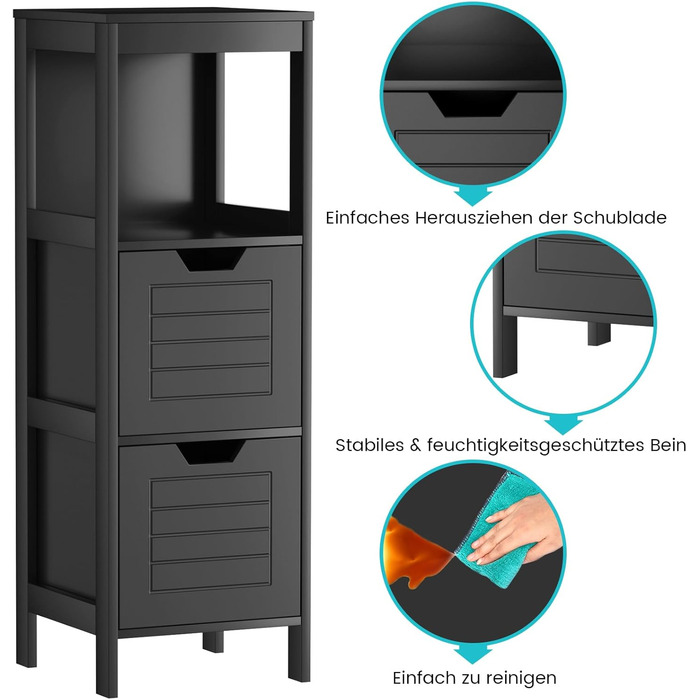 Комод для ванної кімнати COSTWAY з 2 ящиками, дерев'яна тумба для ванної кімнати, чорний, 30 x 30 x 89 см