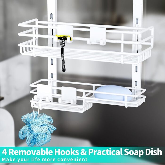Настінна поличка для душу HapiRm з 22 гачками та 2 тримачами для зубних щіток, 5 ярусів (білий)