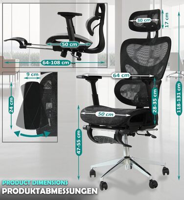 Офісний крісло Sesto Senso K80G Grey (1, Black) з підставкою для ніг, ергономічний, з регульованою спинкою та підлокітниками, для керівників