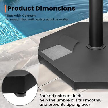 Підставка для парасольки на терасу, 18.6 кг, на колесах, чорна. Міцна підставка для маркетного парасоля, для вулиці, підійде для деку, басейну, двору.