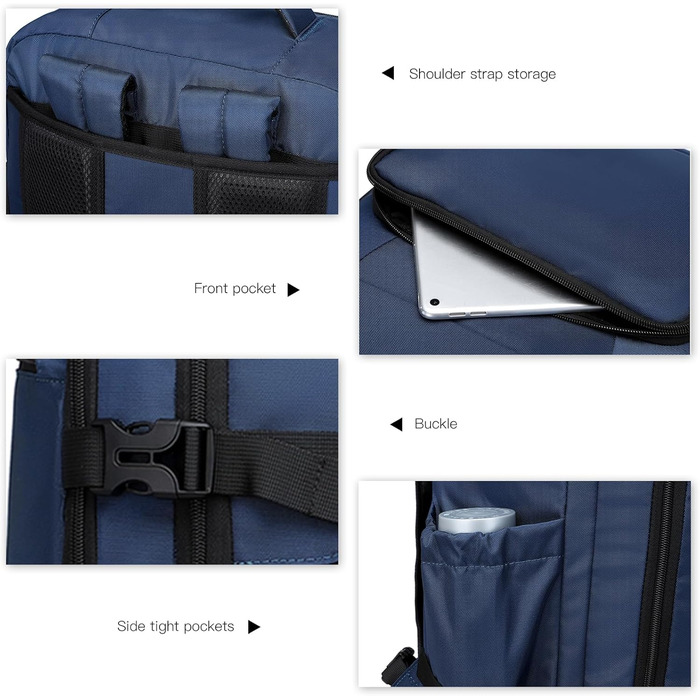 Рюкзак KONO для ручної поклажі в літак, великий, водонепроникний, 55 x 35 x 20 см, 38L (Navy)