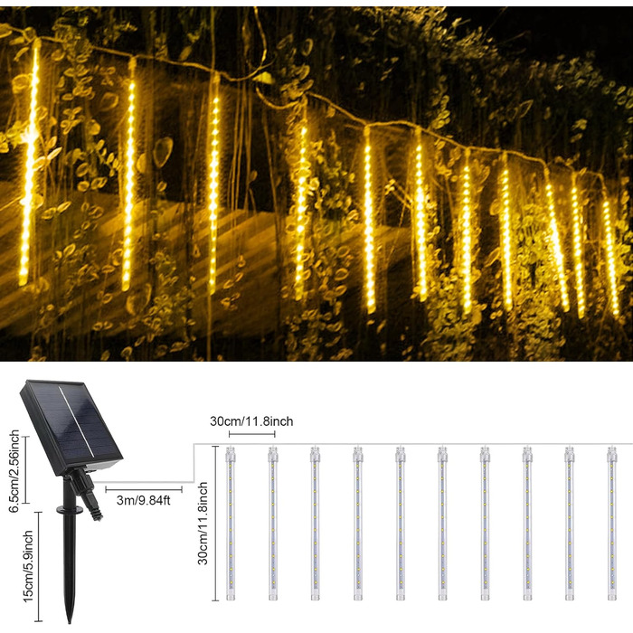 Світильники Acxilexy Solar Meteor, 30 см, 10 трубок, 240 LED, пульт, водонепроникні, теплий білий