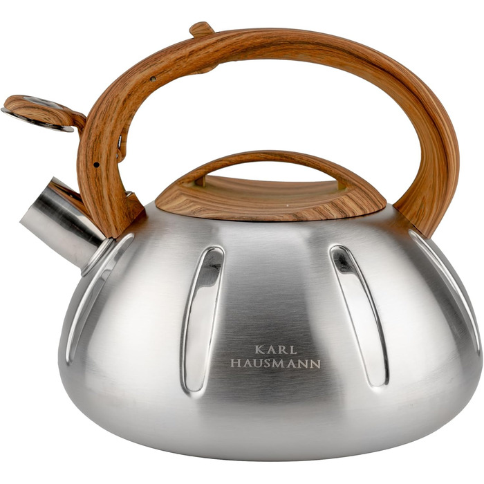 Чайник Karl Hausmann 3L з автоматичним свистком - сріблястий, з нержавіючої сталі для індукційних, газових та електричних плит
