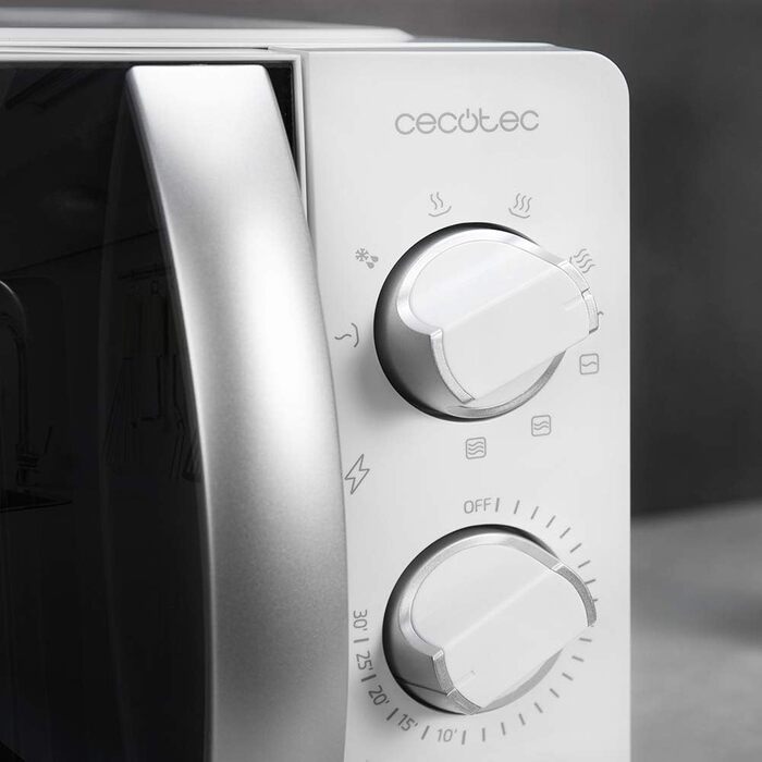 Мікрохвильова піч Cecotec ProClean 3060 20 л з грилем, 700 Вт, Ready2Clean, 6 режимів, 3D Wave, срібляста (Inox), дзеркальні дверцята