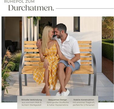 Тектейк® Двомісна садова лавка 'Міхаела' з дерева, вологостійка, в стилі кантрі, 119,5 x 62 x 83 см