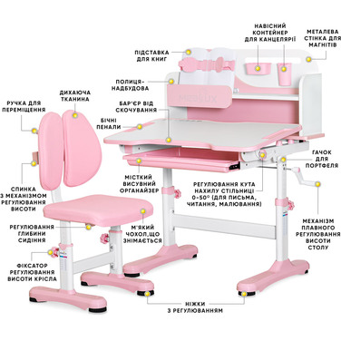 Комплект меблів (стіл + стільчик + полиця) Mealux Wave Pink (арт. BD-31 PN)