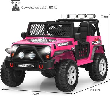 Дитячий електромобіль COSTWAY 12V, музика, USB, MP3, радіо, 3 швидкості, дистанційне керування, рожевий, для дітей від 3 років
