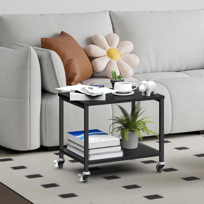 Підставка для принтера Smusei біла, 2-рівнева, з роликами, дерев'яна, для офісу, дому, школи, 42 x 30 x 35 см