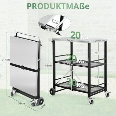 Гриль-візок LUE BONA: складаний, з 2 полицями, з нержавіючої сталі, чорний. Для дачі, кемпінгу, відпочинку на природі.