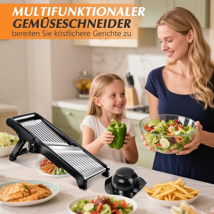 Машхом Мандоліна для овочів 5-в-1 з нержавіючої сталі, регульована, для овочів, фруктів, картоплі, помідорів, цибулі, 40 см