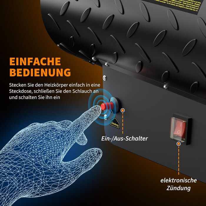 Газовий нагрівач для приміщень: газовий нагрівач-вентилятор, 30 кВт, 320 м³/год, з шлангом 1,4 м, 700 мбар