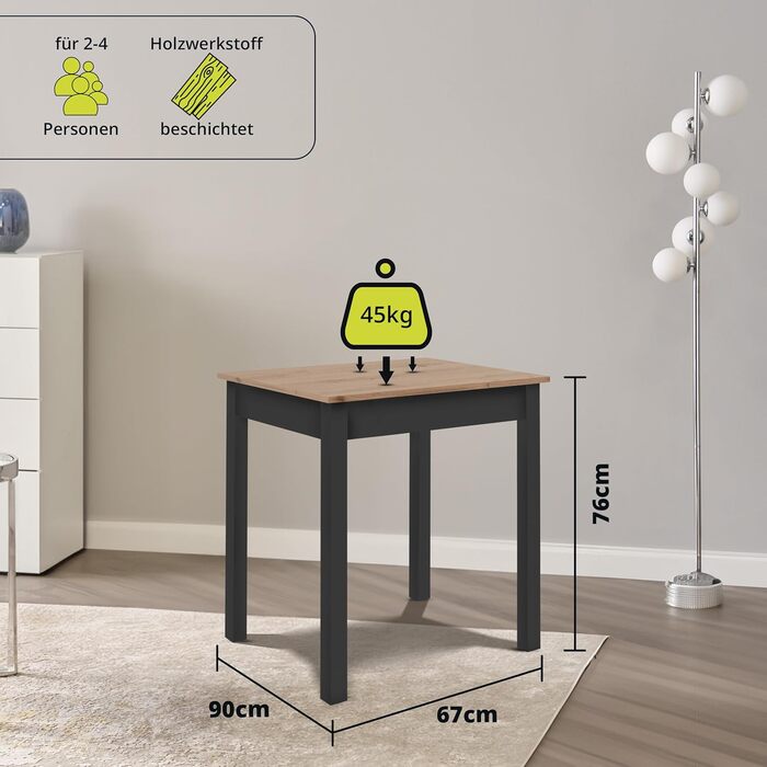 Розсувний обідній стіл Smart 90x60 см - дерев'яний стіл для кухні на 6 осіб (Asteiche)