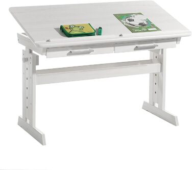 Дитячий стіл IDIMEX Olivia з сосни білого кольору, красивий учнівський стіл з регулюванням нахилу і висоти, практичний молодіжний стіл з висувними ящиками