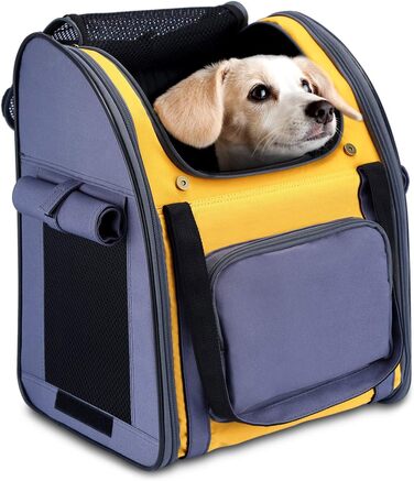 Рюкзак для кішок HAPPY HACHI, портативний рюкзак для домашніх тварин, складаний рюкзак для перенесення кішок з сітчастим вікном, водонепроникний рюкзак для цуценят, сумка для собак сірого і жовтого кольорів