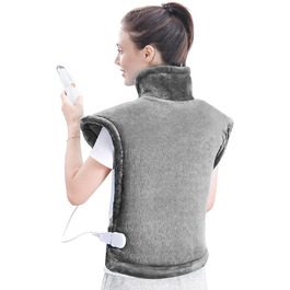 Електричний нагрівальний килимок для спини, шиї та плечей 60x85 см, 4 температурні режими, захист від перегріву, машинне прання, сірий