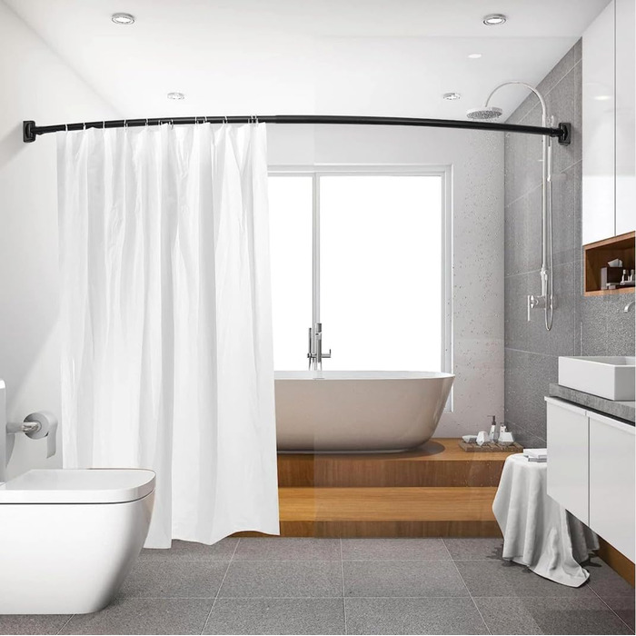 Карниз для душової кабіни, вигнутий, висувний, регульований, виготовлений з нержавіючої сталі, від 106 до 188 см, настінний, вигнутий карниз для ванни, ванної кімнати, вішалка для верхнього одягу (чорний)