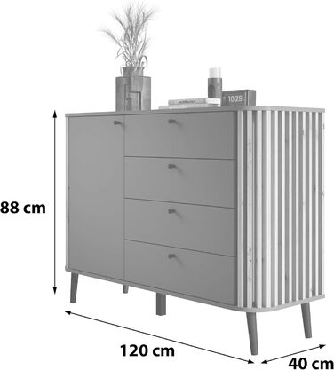 Комод Newroom Wild Oak Grey - 92x88x40 см - Сучасний Сервант для вітальні/спальні/їдальні