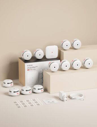 X-Sense Smart Димoвi сповіщувачі XS01-M (6 шт.) з базовою станцією SBS50, сертифiкат EN 14604, бездротові, з Wi-Fi, сумісні з X-Sense Home Security App, бiлий