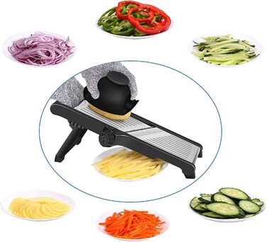 Професійний овочеріз Mandoline Mandoine з 6 лезами та контейнером 3.3 л. Овочеріз, жульєн, подрібнювач цибулі, захист рук, чорно-зелений (L, чорний)