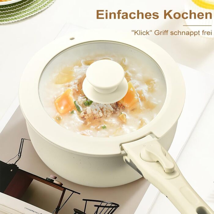 Набір посуду MDHAND 17 частин з гранітною емалевою поверхнею, антипригарне покриття, знімні ручки. Включає сковорідки, каструлі та супові горщики для приготування, смаження та тушкування.