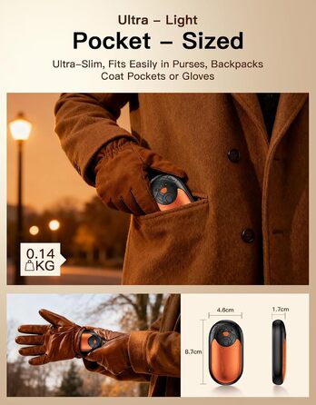 Електричний гріє для рук 2 шт. | Перезарядний кишеньковий гріє з 3 режимами нагріву, 6000mAh. Для жінок, чоловіків, кемпінгу, полювання, гольфу (Помаранчевий)