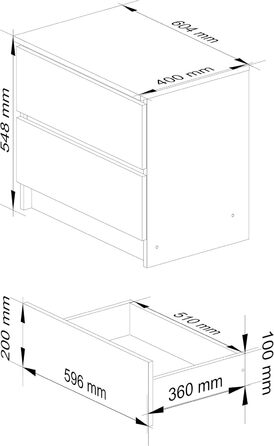 Комод AKORD K60, 2 шухляди, Білий/Капучино, Ш60xH55xD40 см, 20кг, Сучасний дизайн