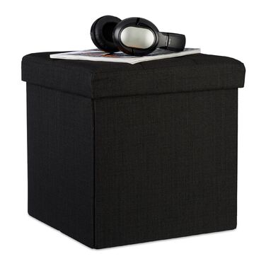 Relaxdays Складний табурет з місцем для зберігання, льон