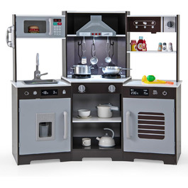 Кухонний набір DREAMADE для дітей: дерев'яна кухонка з аксесуарами, світло та звук, від 3 років (колір: коричневий)